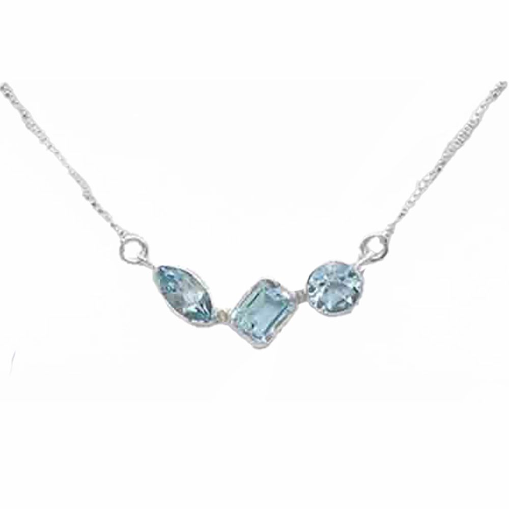 SILVER 3-TOPAZ MIXED SHAPES NECKLACE
