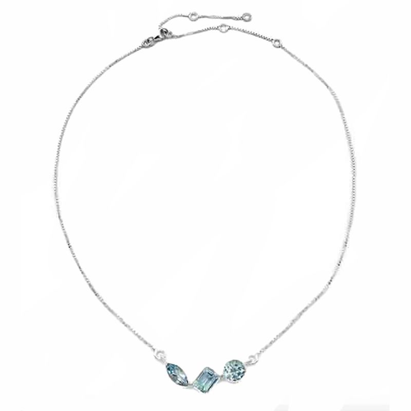 SILVER 3-TOPAZ MIXED SHAPES NECKLACE