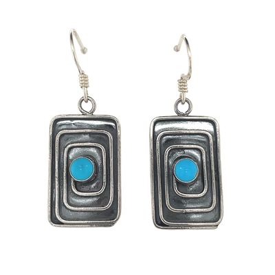 SILVER OXIDIZED TURQUOISE EARRINGS NAVAJO-HAROLD JOE