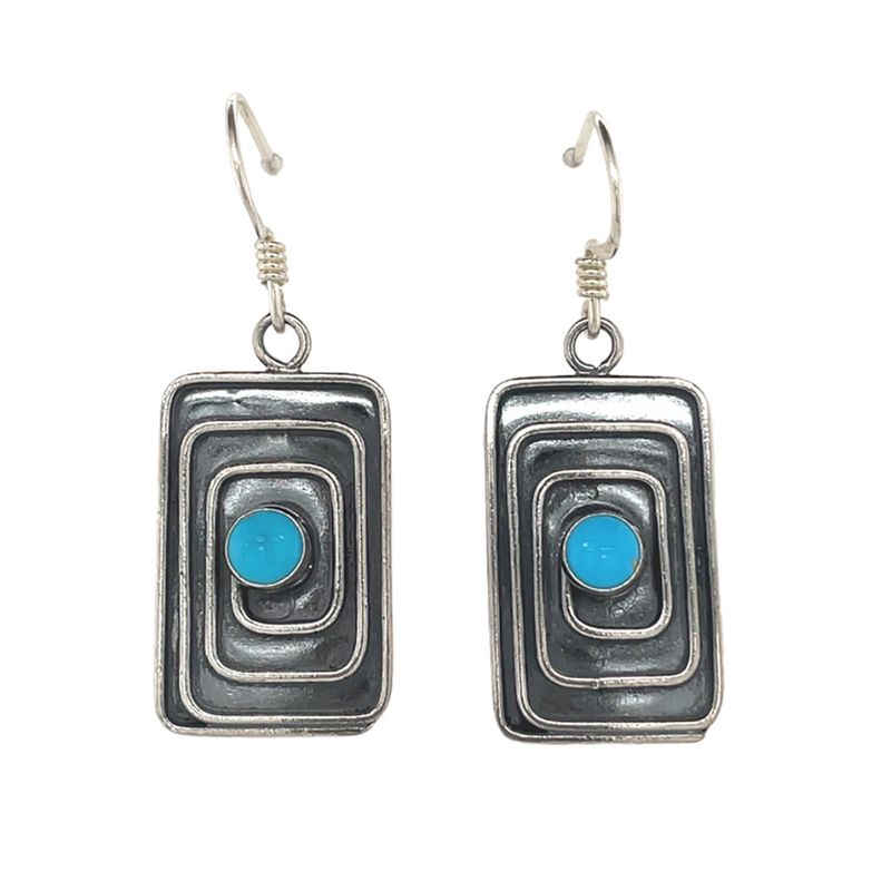 SILVER OXIDIZED TURQUOISE EARRINGS NAVAJO-HAROLD JOE