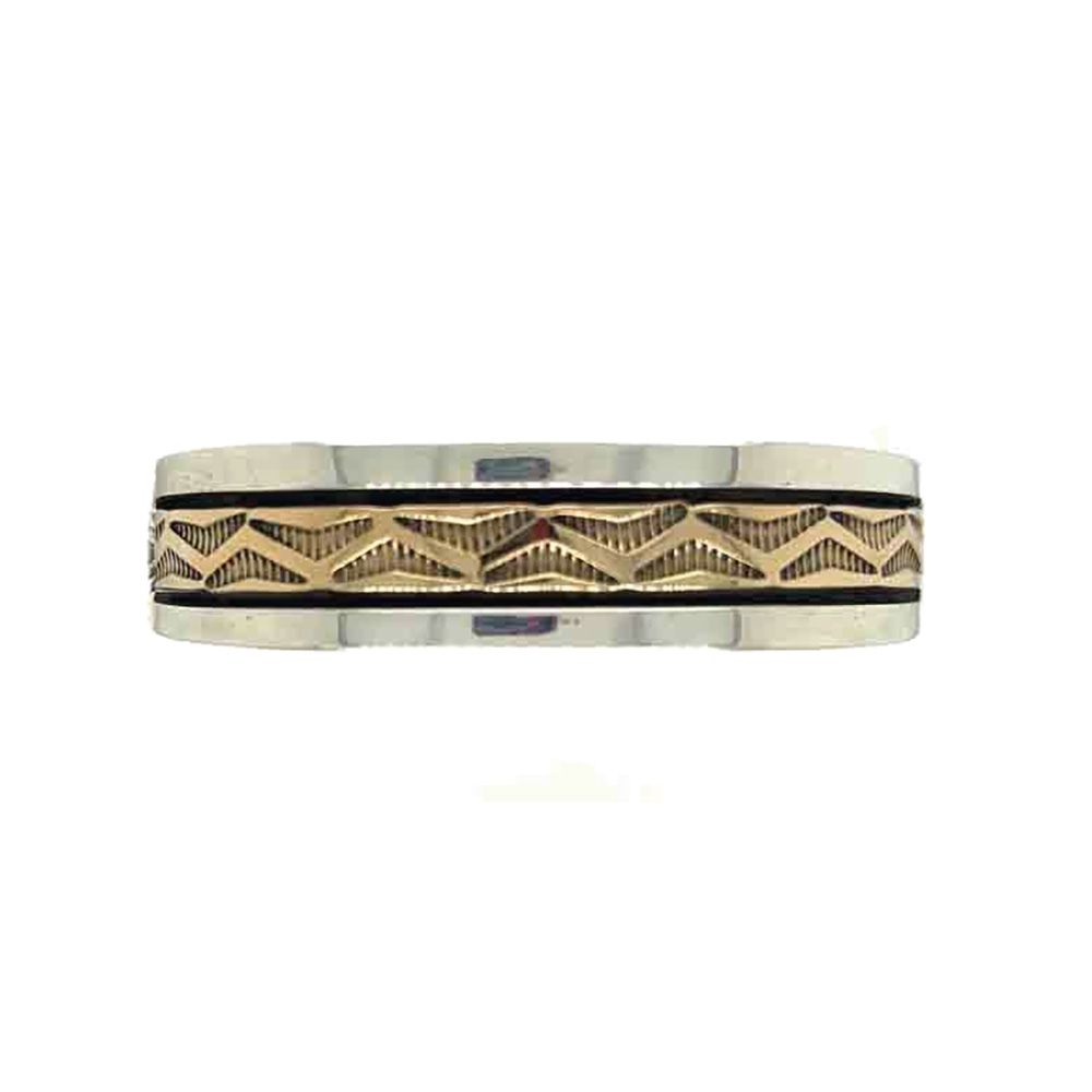 SILVER/14KT GOLD INLAY CUFF BRACELET NAVAJO - BRUCE MORGAN