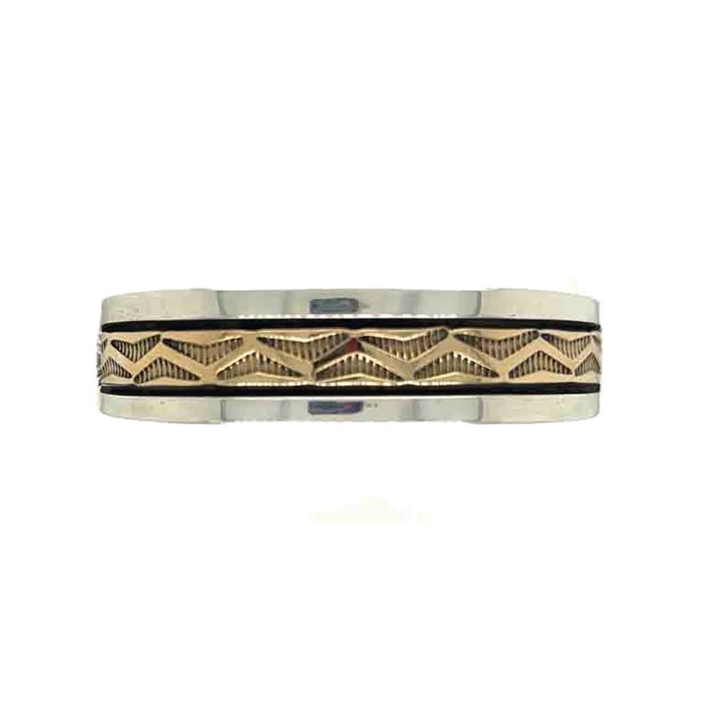 SILVER/14KT GOLD INLAY CUFF BRACELET NAVAJO - BRUCE MORGAN