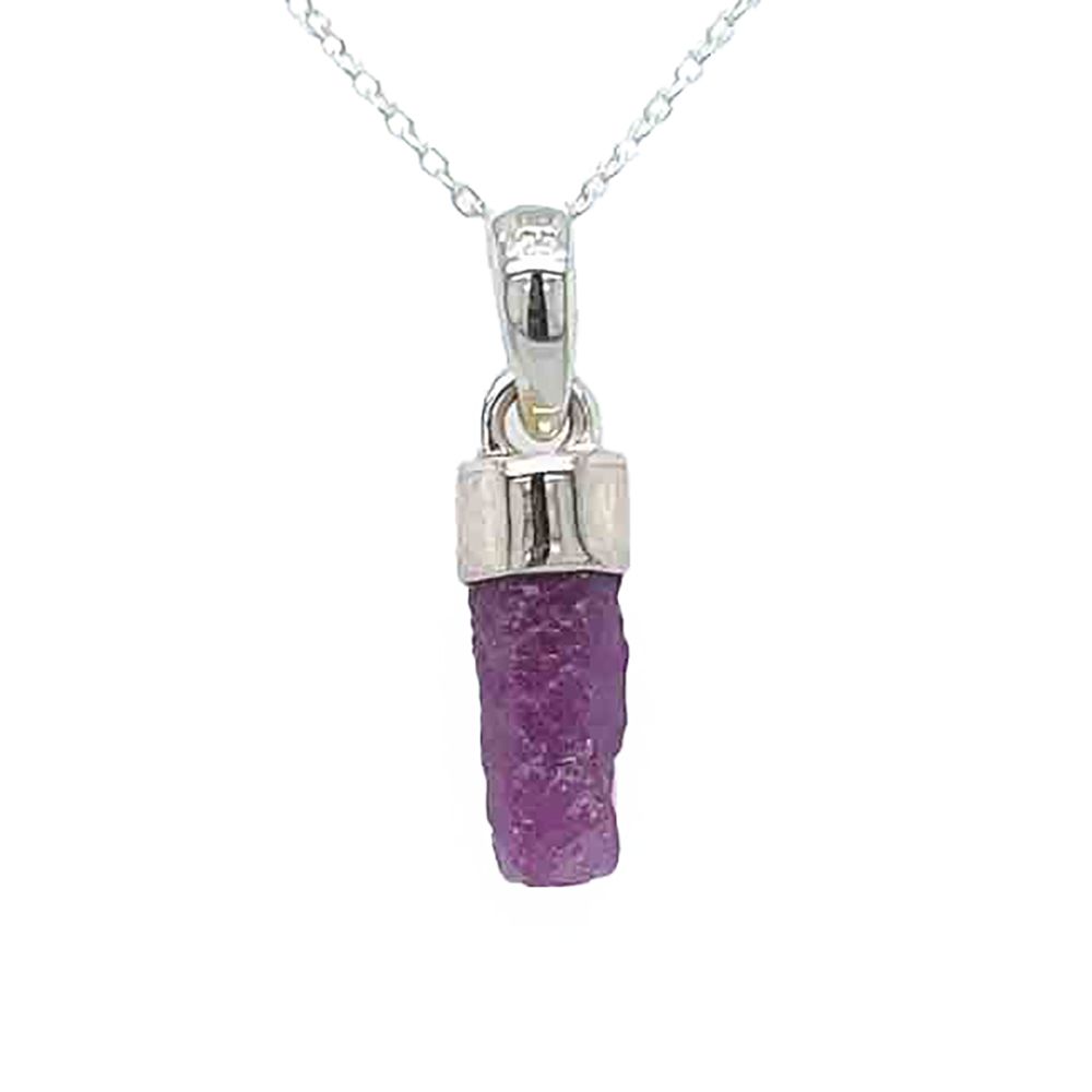 SILVER RUBY ROUGH-CUT BULLET NECKLACE