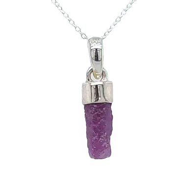 SILVER RUBY ROUGH-CUT BULLET NECKLACE