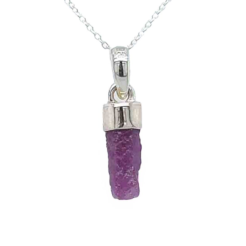 SILVER RUBY ROUGH-CUT BULLET NECKLACE