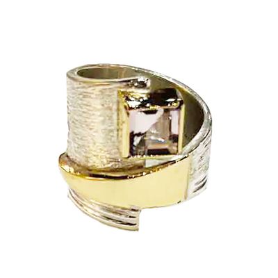 SILVER/14K PINK MOSSIANTE WRAP RING-6.5