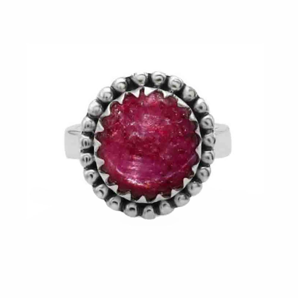 SILVER RUBY STAR W/BEAD EDGE RING SIZE6