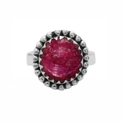 SILVER RUBY STAR W/BEAD EDGE RING SIZE6
