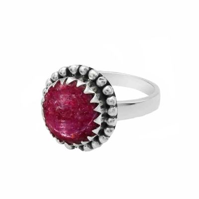 SILVER RUBY STAR W/BEAD EDGE RING SIZE6