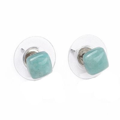 SILVER STAINLESS AMAZONITE STUD EARRINGS SILVER STAINLESS AMAZONITE STUD EARRINGS