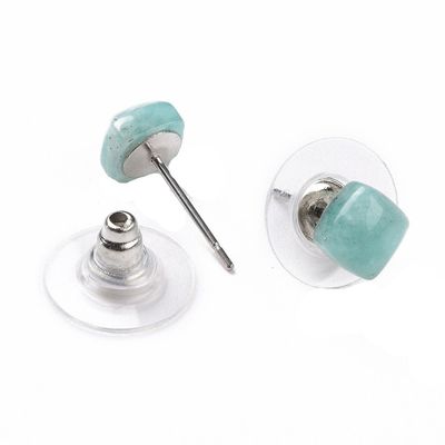SILVER STAINLESS AMAZONITE STUD EARRINGS