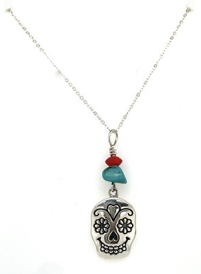SILVER SUGAR SKULL NECKLACE