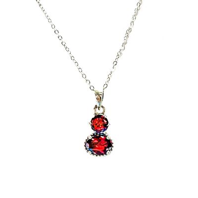 SILVER FACETED ROUND &amp; OVAL GARNET NECKLACE
