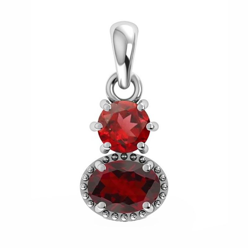 SILVER FACETED ROUND &amp; OVAL GARNET NECKLACE