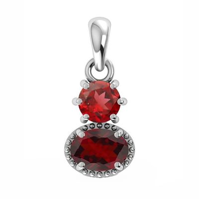 SILVER FACETED ROUND &amp; OVAL GARNET NECKLACE