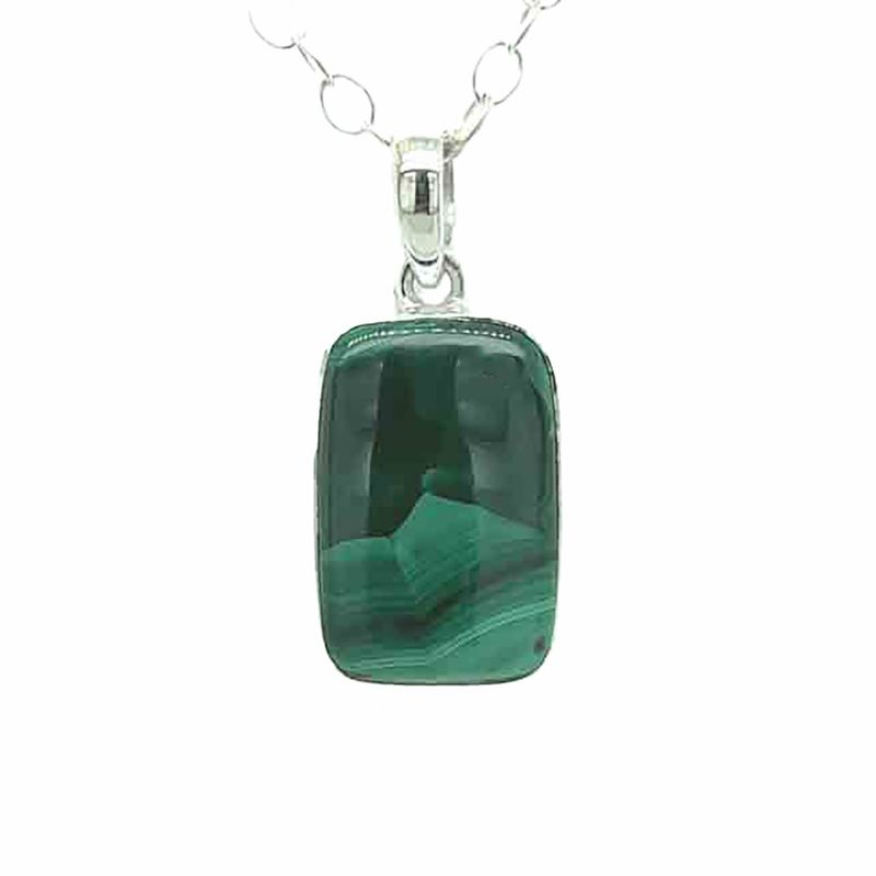 SILVER MALACHITE RECTANGLE PENDANT