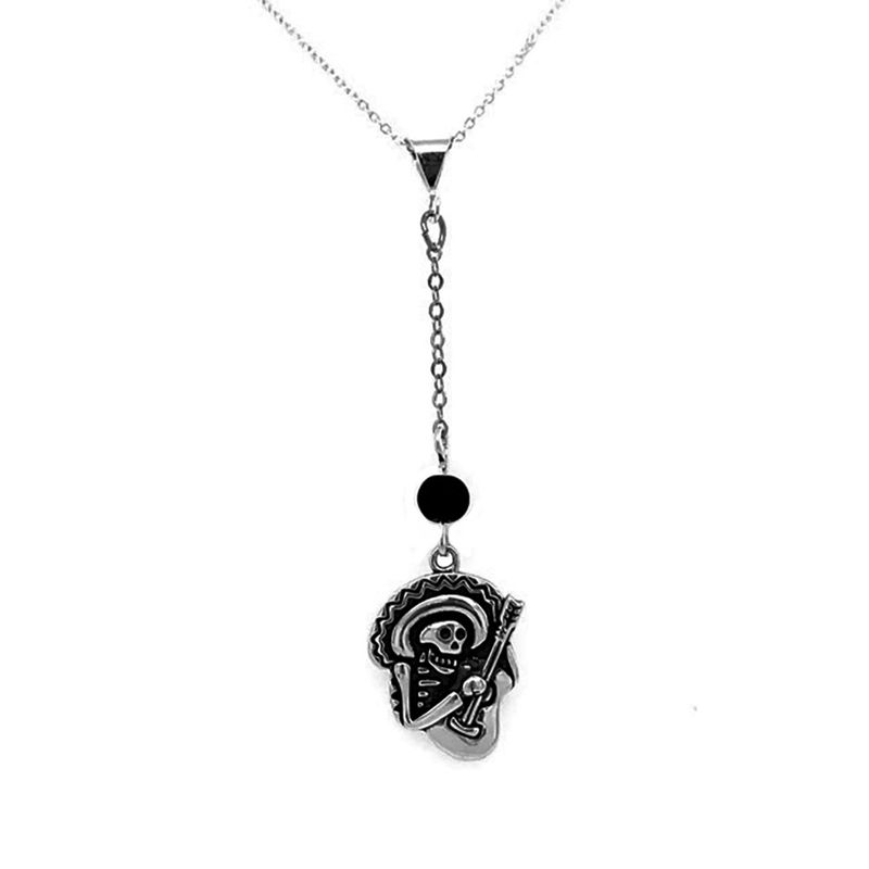 SILVER OXIDIZED MARIACHI SUGAR SKULL NECKLACE