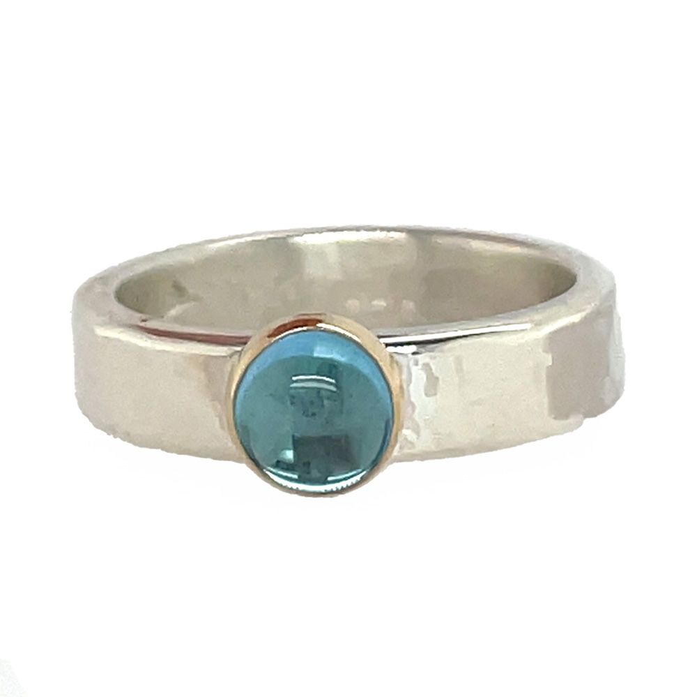 SILVER/14KT HAMMERED AQUAMARINE RING