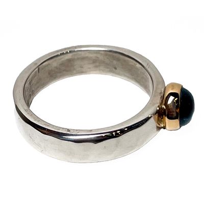 SILVER/14KT HAMMERED AQUAMARINE RING