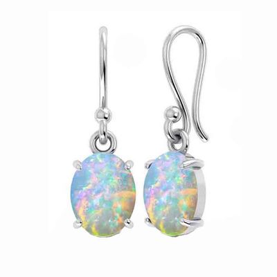 SILVER OPAL OVAL EARRINGS