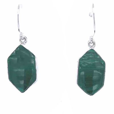 SILVER MALACHITE HEXAGON EARRINGS