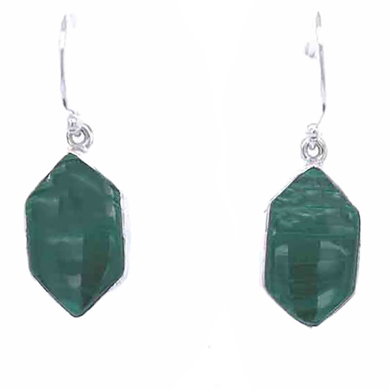 SILVER MALACHITE HEXAGON EARRINGS
