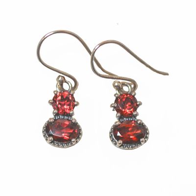SILVER FACETED OVAL &amp; ROUND GARNET EARRINGS