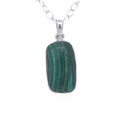 SILVER MALACHITE RECTANGLE PENDANT