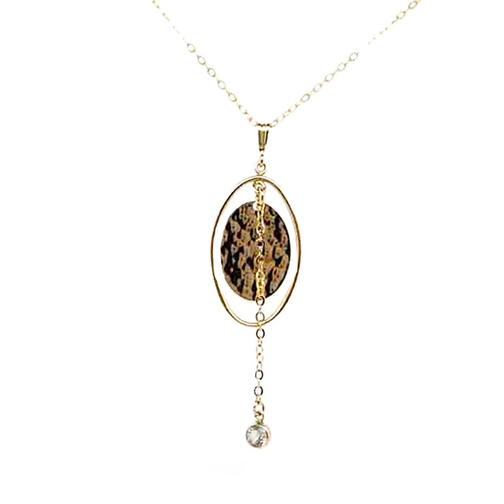GOLD-FILLED OVAL HAMMERED CZ NECKLACE