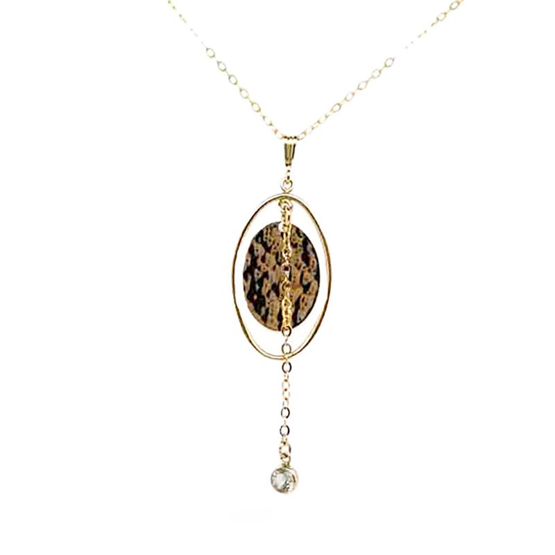 GOLD-FILLED OVAL HAMMERED CZ NECKLACE