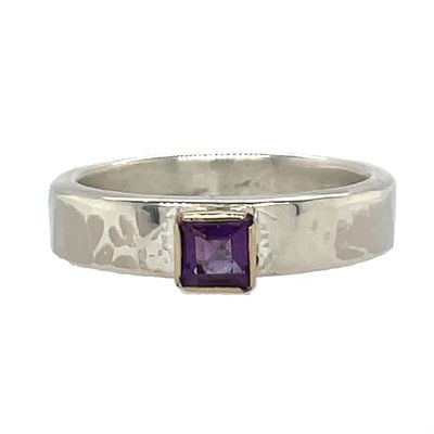 SILVER/14KT HAMMERED AMETHYST RING
