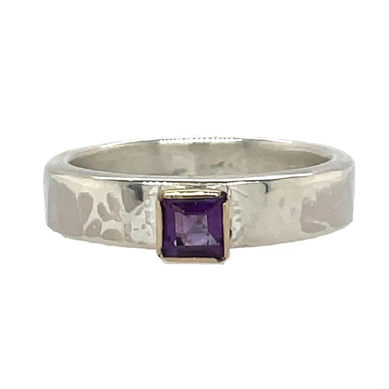 SILVER/14KT HAMMERED AMETHYST RING