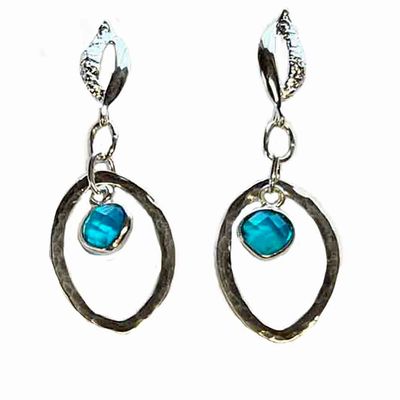 SILVER BLUE TOPAZ HAMMERED EARRINGS