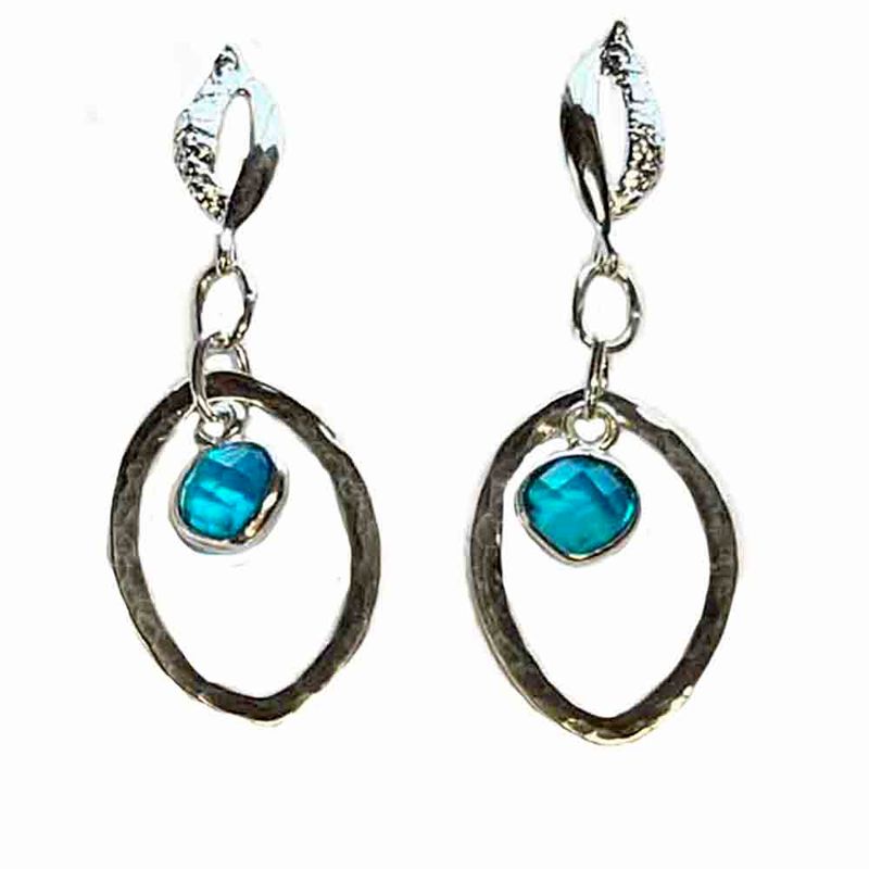 SILVER BLUE TOPAZ HAMMERED EARRINGS