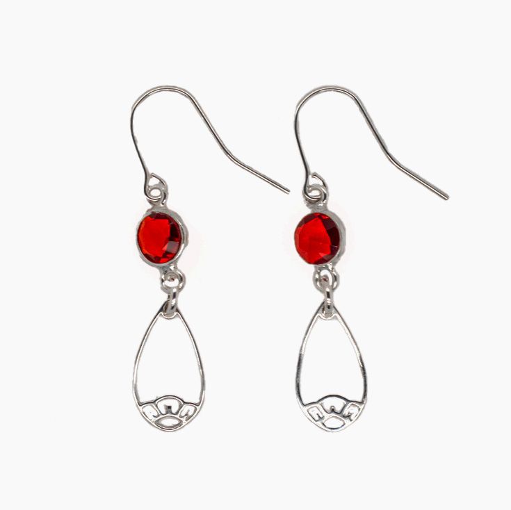 STERLING SILVER GARNET FLOWER EARRINGS