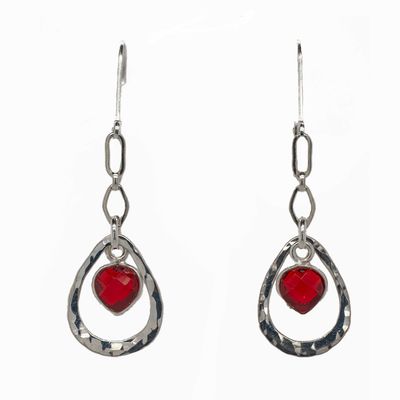STERLING SILVER GARNET TEARDROP EARRINGS