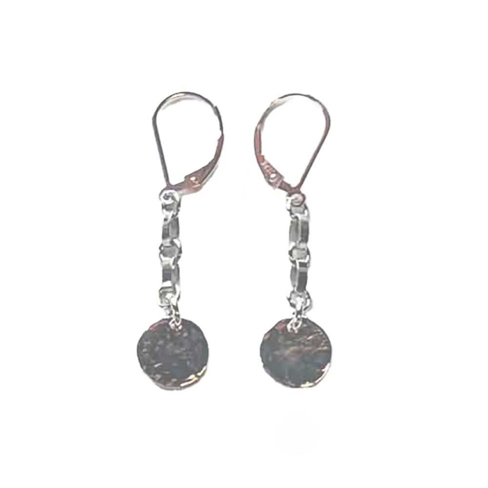 SILVER HAMMERED DISC CHAIN EARRINGS