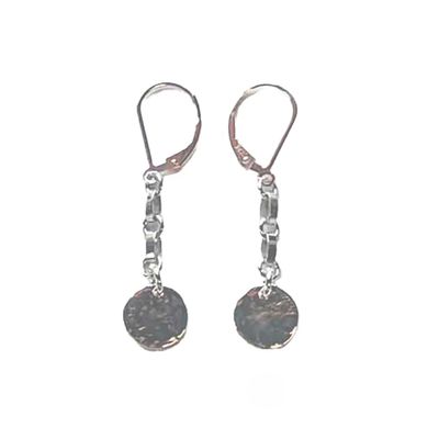 SILVER HAMMERED DISC CHAIN EARRINGS SILVER HAMMERED DISC CHAIN EARRINGS