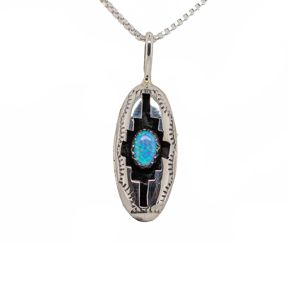 SILVER BLUE OPAL PENDANT - NAVAJO - PRISCILLA SMITH