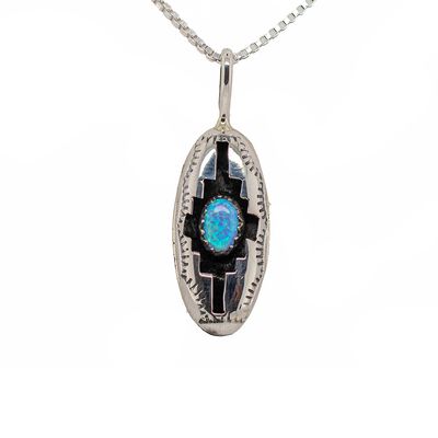 SILVER BLUE OPAL PENDANT - NAVAJO - PRISCILLA SMITH