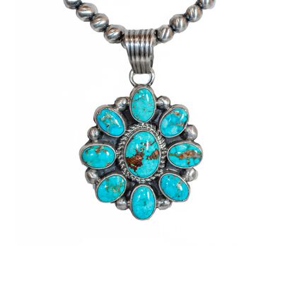 SILVER TURQUOISE FLOWER &amp; NAVAJO PEARL NECKLACE - NAVAJO - SHIRLEY HENRY