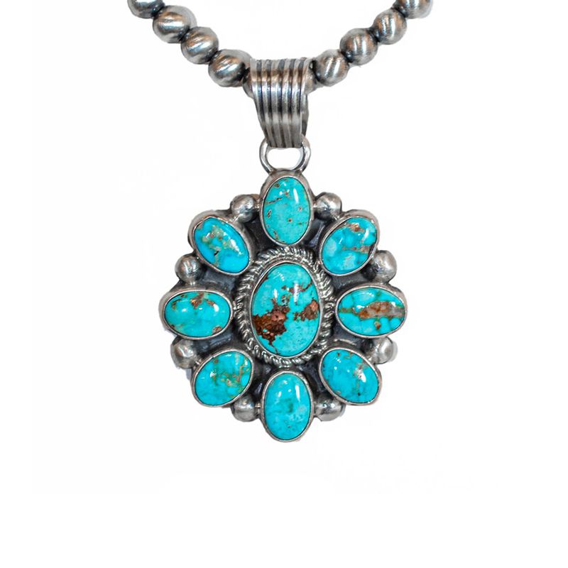 SILVER TURQUOISE FLOWER &amp; NAVAJO PEARL NECKLACE - NAVAJO - SHIRLEY HENRY