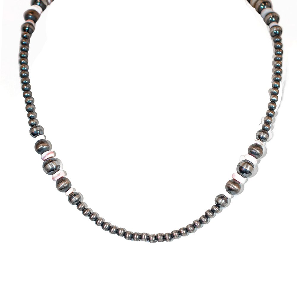 SILVER PINK CONCH NAVAJO PEARLS NECKLACE - NAVAJO - JAN MARIANO