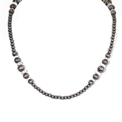 SILVER PINK CONCH NAVAJO PEARLS NECKLACE - NAVAJO - JAN MARIANO