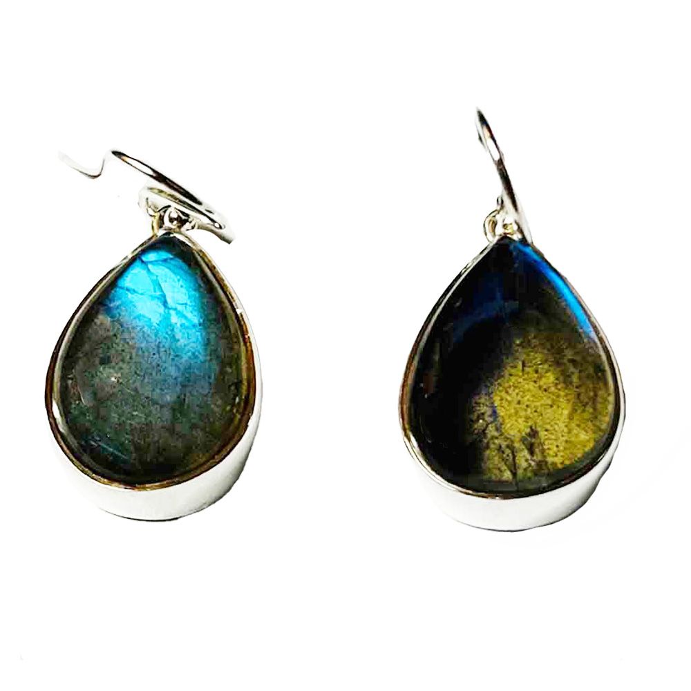 SILVER LABRADORITE TEARDROP EARRINGS