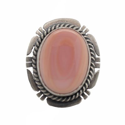 SILVER OVAL PINK CONCH RING - NAVAJO - J. PIASO JR. - SIZE 8