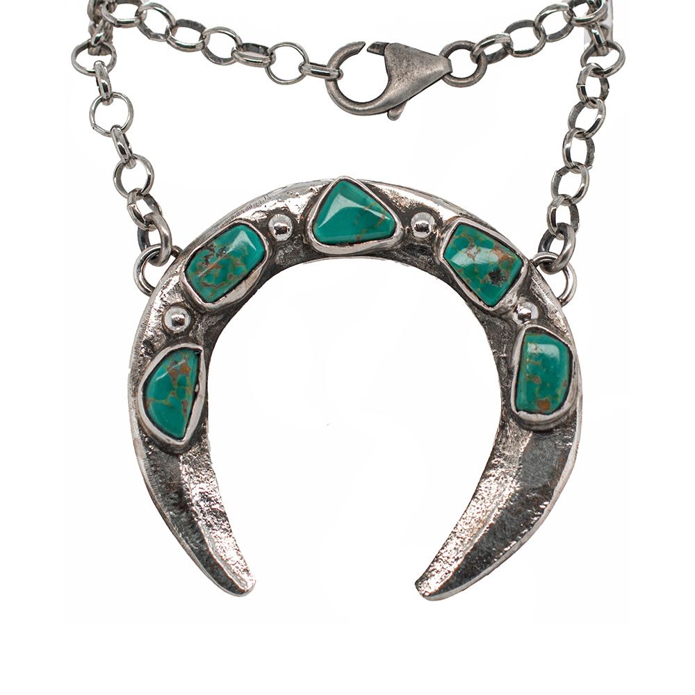 SILVER 5-STONE TURQUOISE NAJA NECKLACE - ZUNI - JUDE CANDELANA