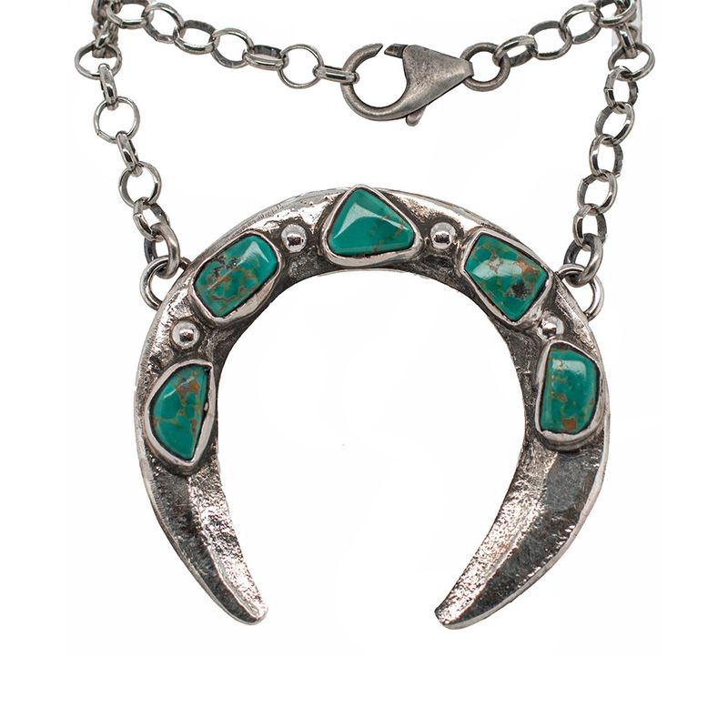 SILVER 5-STONE TURQUOISE NAJA NECKLACE - ZUNI - JUDE CANDELANA