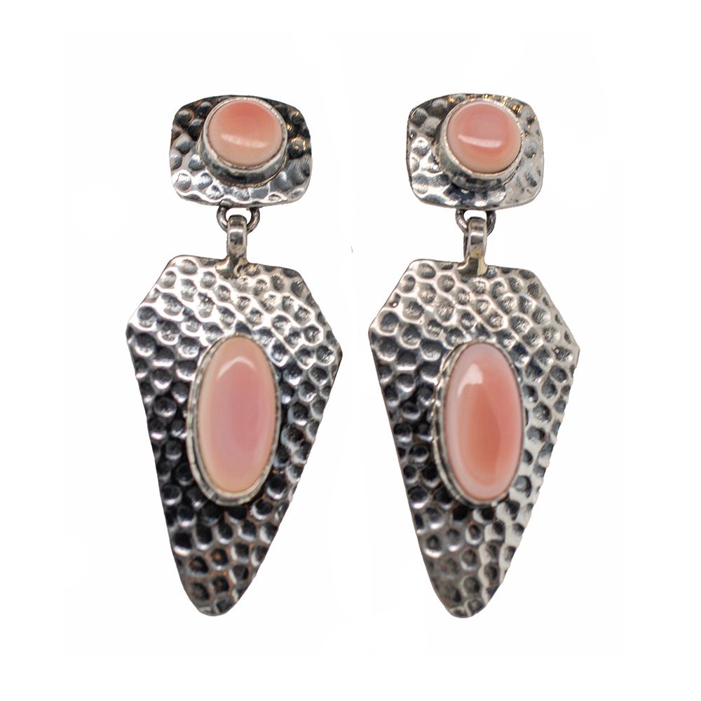 SILVER HAMMERED PINK CONCH EARRINGS - NAVAJO - ELOSIE RICHARDS