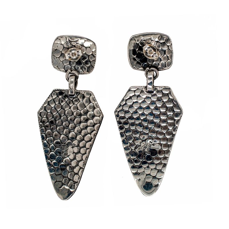 SILVER HAMMERED PINK CONCH EARRINGS - NAVAJO - ELOSIE RICHARDS
